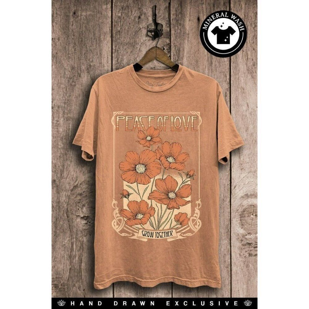 Peace of Love California Poppy Graphic Tee Boho Western Retro Coral Mineral Wash
